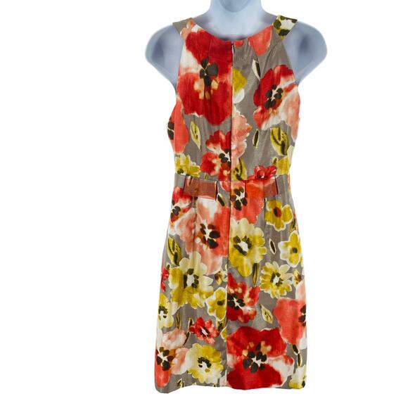 Perceptions New York Coral Gray Floral Sleeveless Ribbon Belt A-Line Dress 8 - Picture 2 of 10